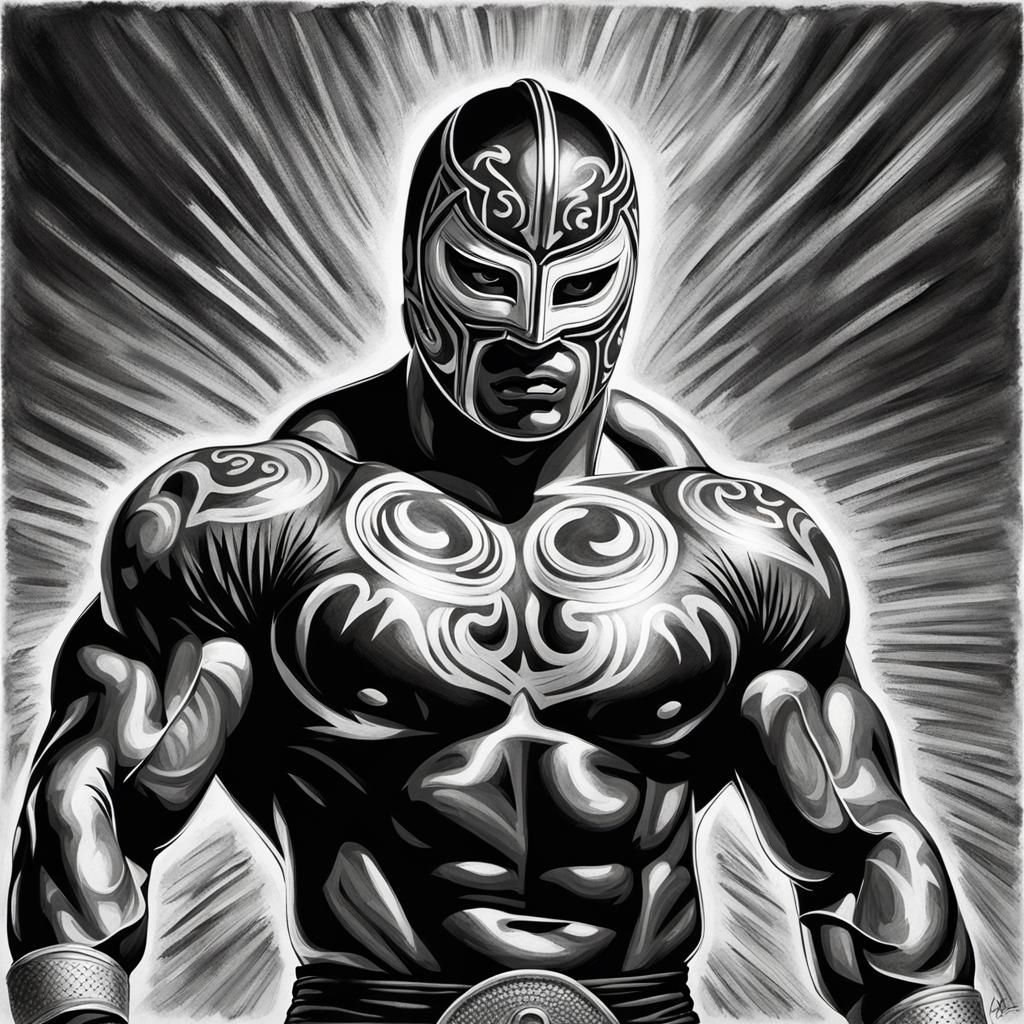Monochrome Luchador Silhouette in Charcoal Style