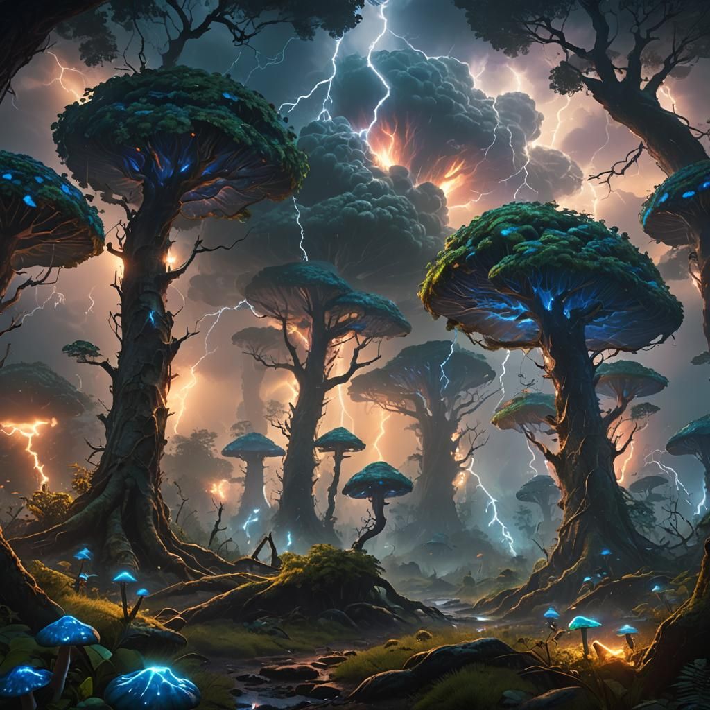 Mystical Storm Unleashes Thunder in Ancient Forest