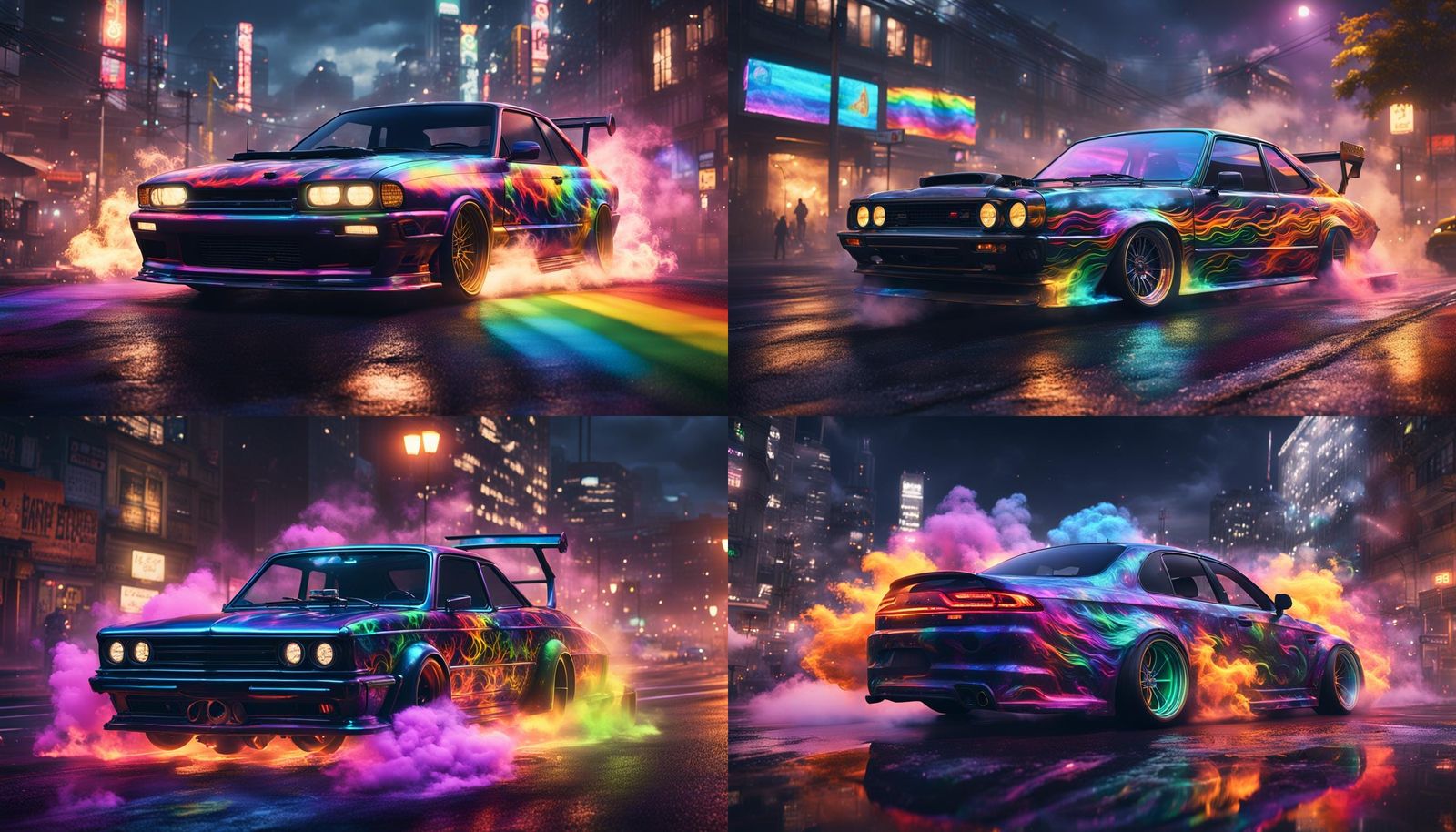 Rainbow Flames on JDM Car Burnout