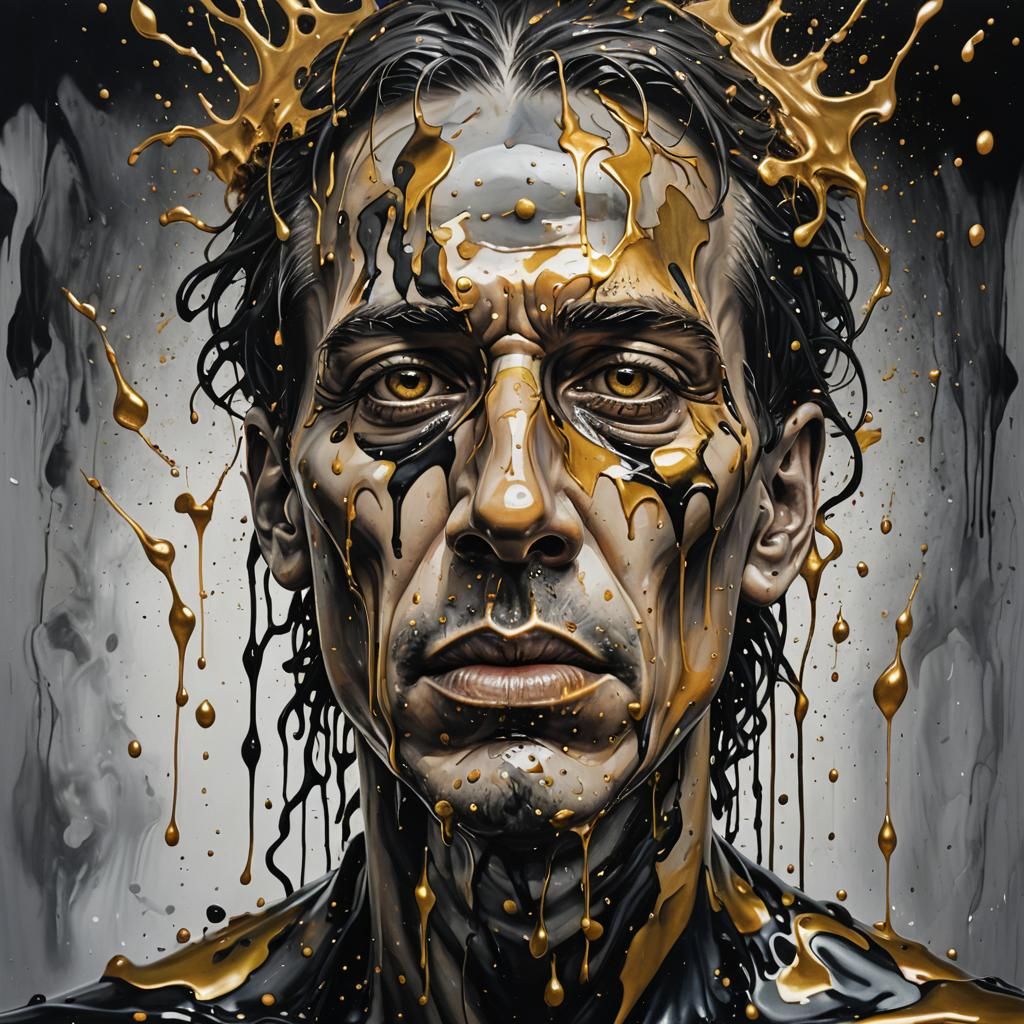 Surreal Melting Man Portrait in Oil Painting Style