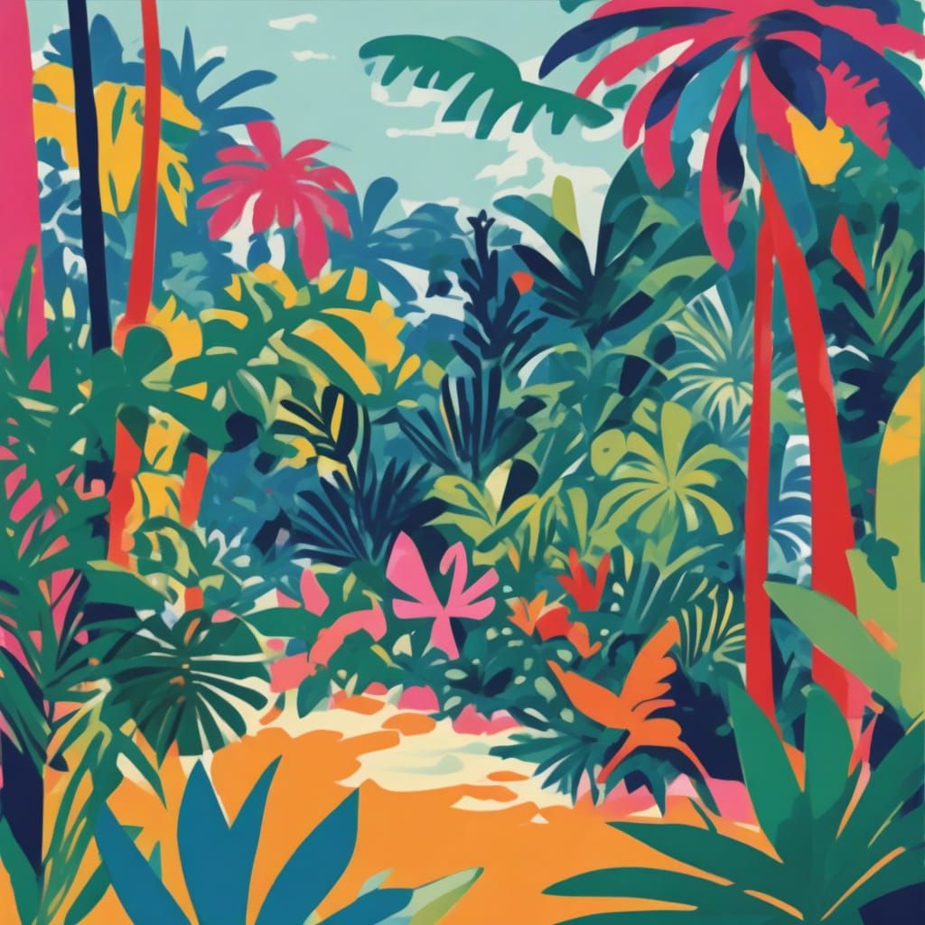 Tropical Jungle Scene in Bold Fauvist Style