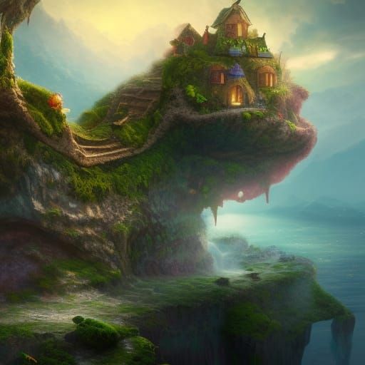 Surreal Snail House on Cliff, Digital Art