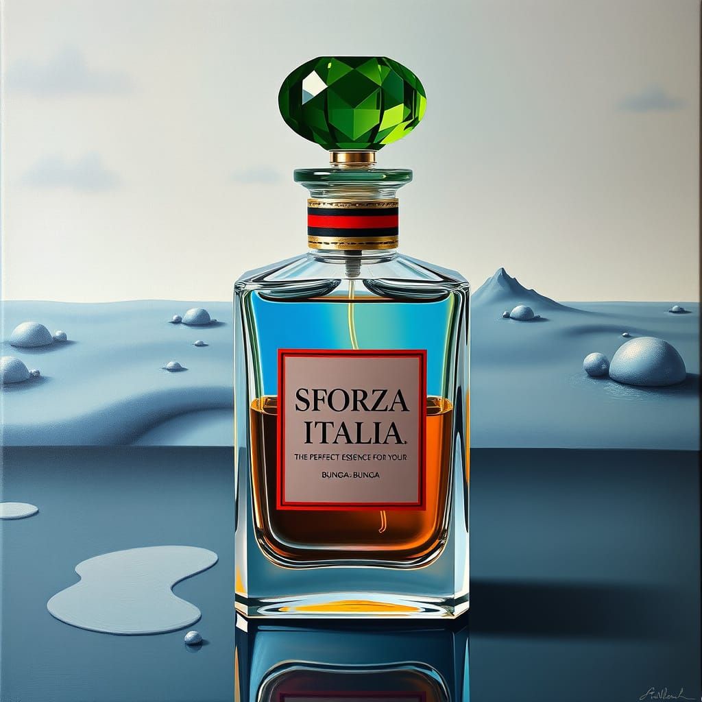 Crystal Perfume Bottle with Iridescent Liquid in a Dali-Insp...