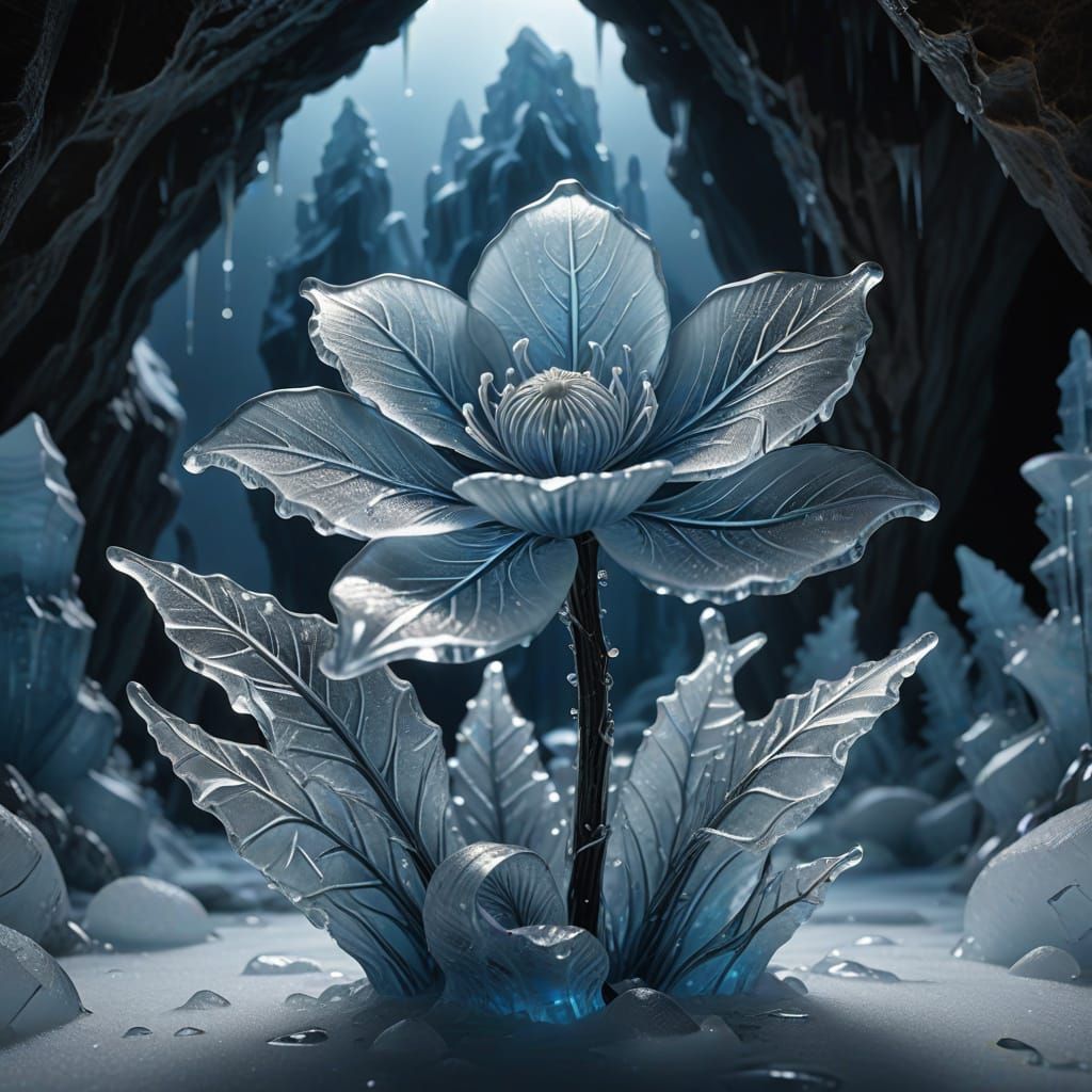 Glowing Ice Flower in Crystal Cavern