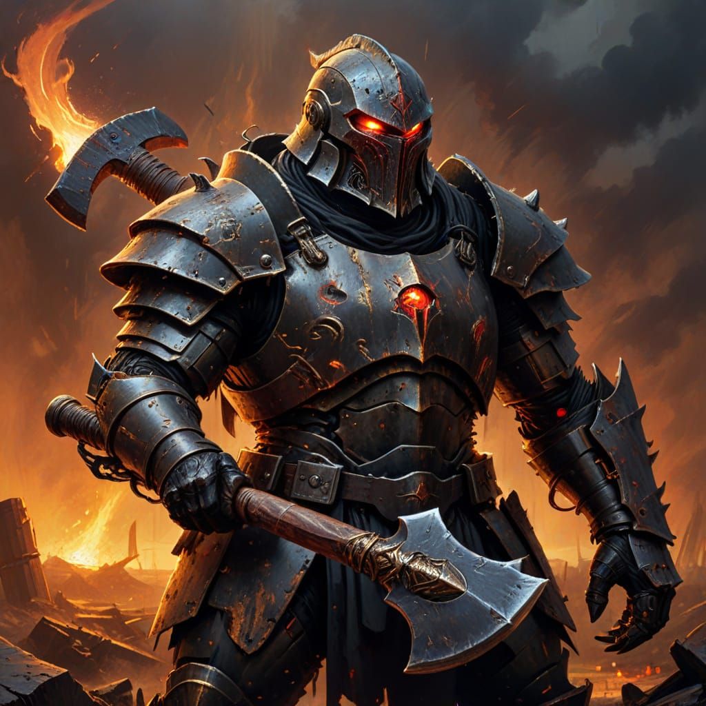 Armored Giant Warrior with Axe in Dark Fantasy Art
