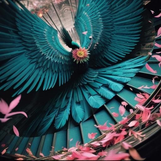 Feathers and Stairs in Analog Horror Style