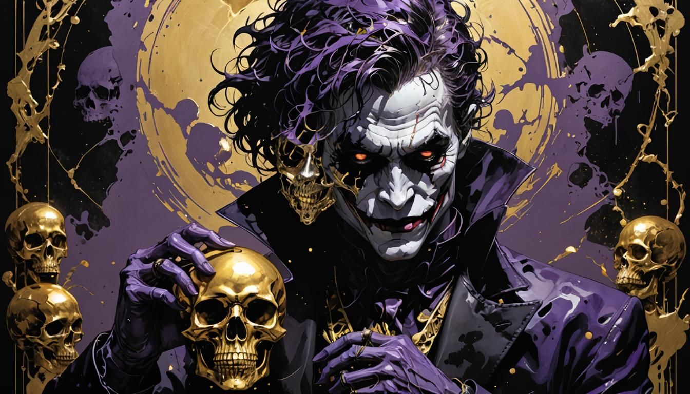 Dark Fantasy Joker with Golden Skull Illustration