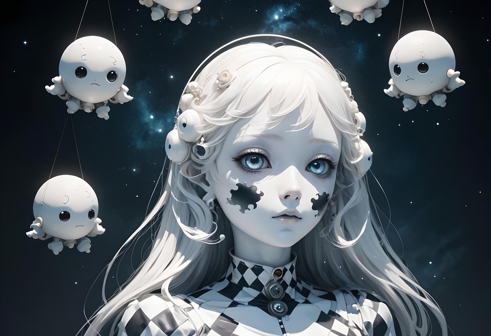 Dreamlike Humanoid Figure in Cosmic Pop Surrealism