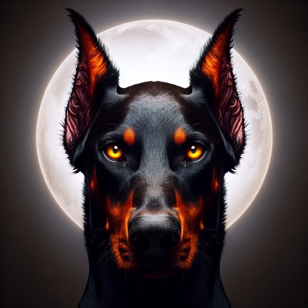 Demonic Doberman Pincher with Glowing Yellow Eyes