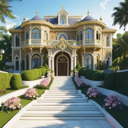 Baroque Villa with Elegant Curvy Walls and Gemstone Inlays