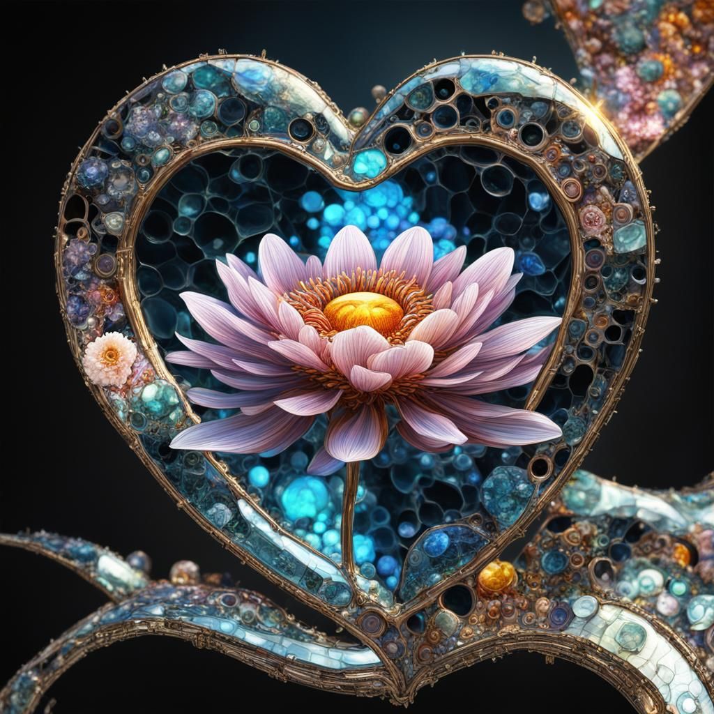 Steampunk Glass Heart with Psychedelic Floral Design