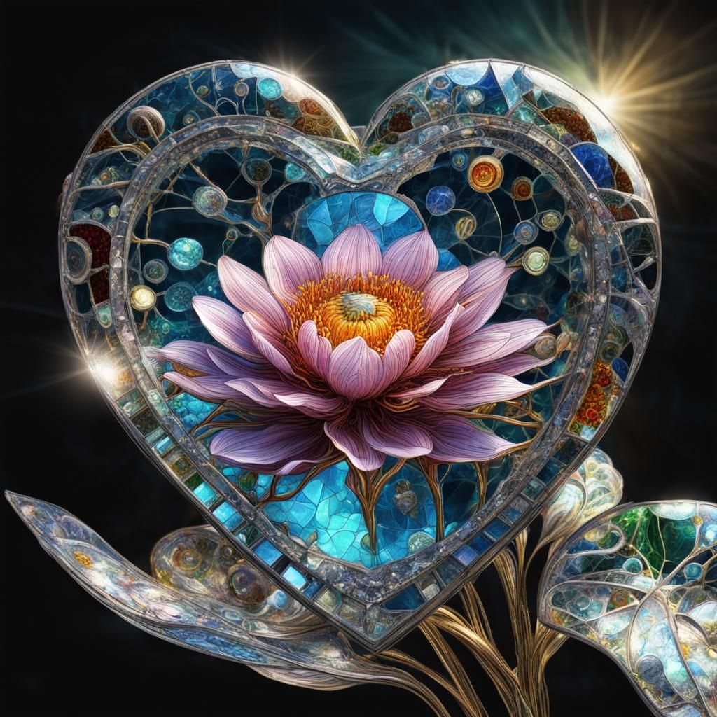 Steampunk Stained Glass Heart in Psychedelic Futurism