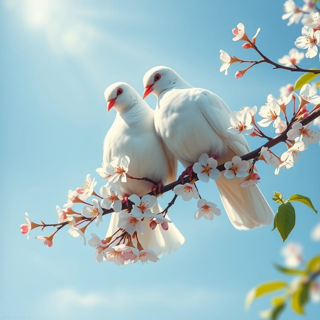 Elegant Wedding Doves in Cherry Blossom Bloom