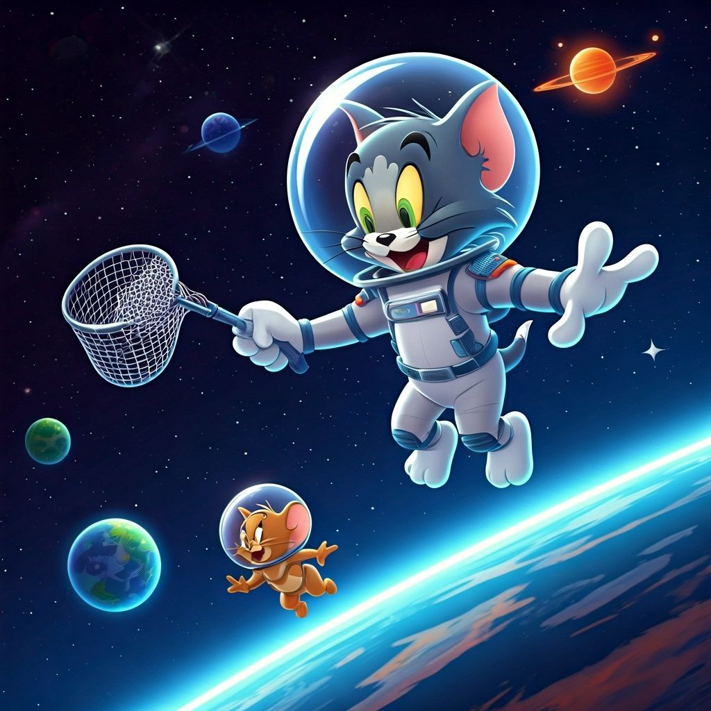 Tom and Jerry's Space Chase in Anime Style