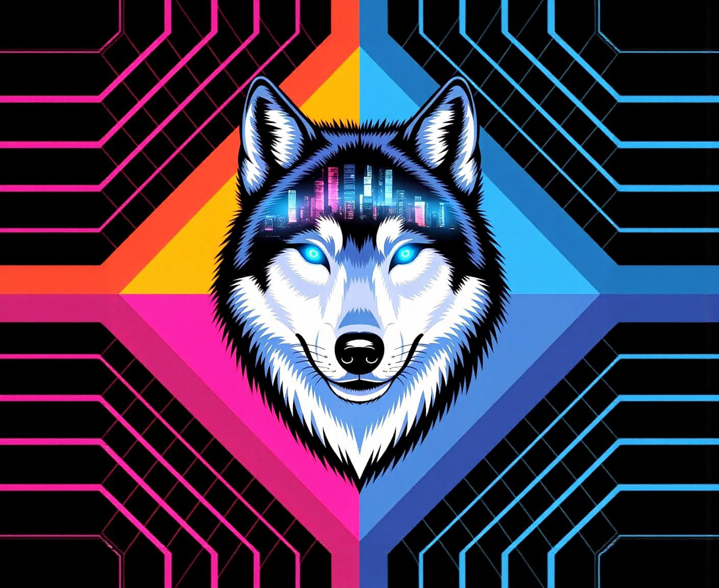 Cyberpunk Wolf Head Poster Design