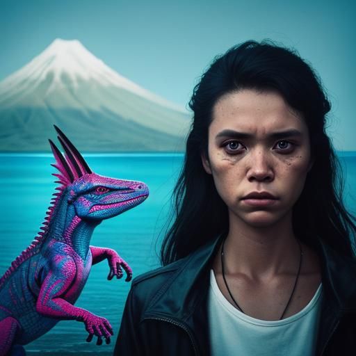 Neon Pteranodon Portrait in Hawaii, Photorealistic Style