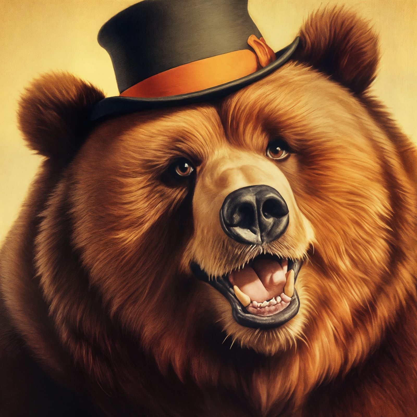 Obese Kodiak Bear Portrait in Norman Rockwell Style