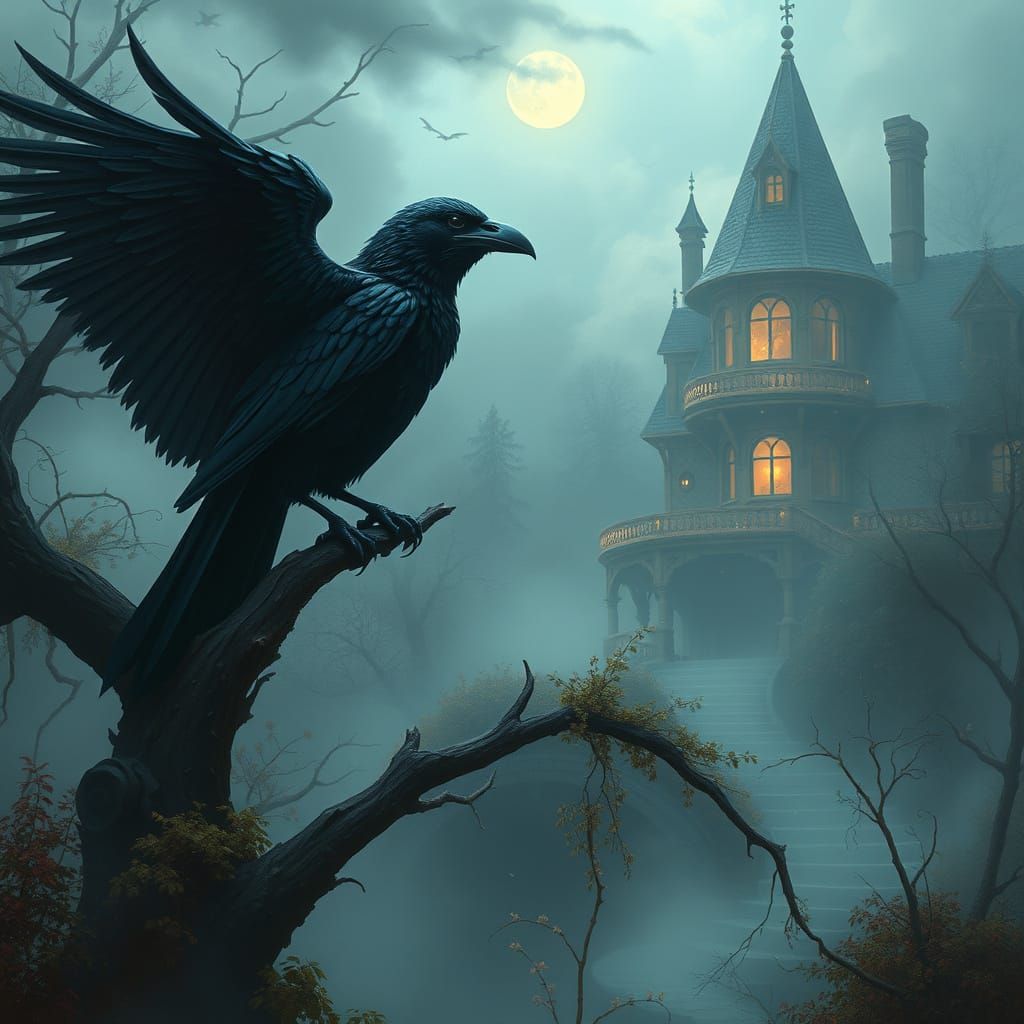 Whimsical Witch's Guardian in Mystical Misty Realm