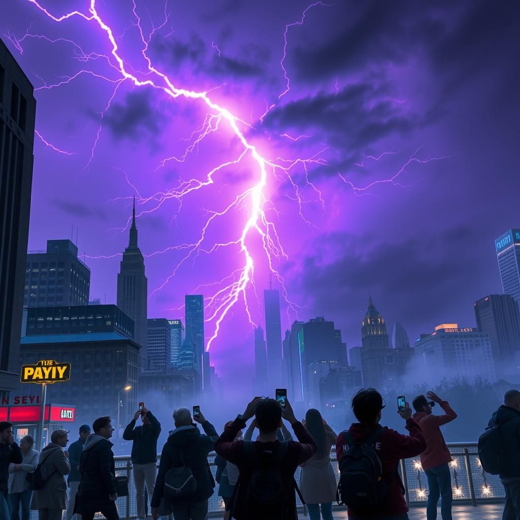 New York City, 2046 in the evening during a storm, as a 400 ...