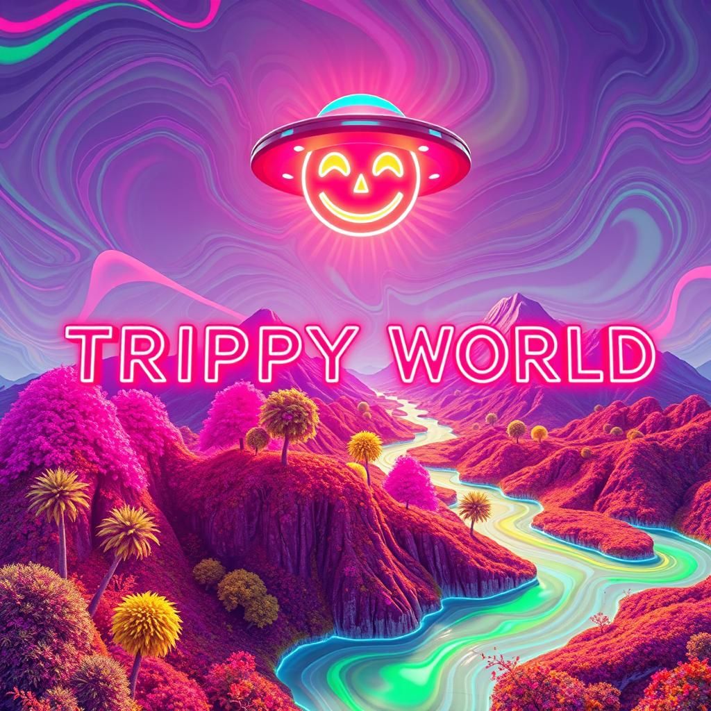 Psychedelic Landscape with Glowing Neon Colors