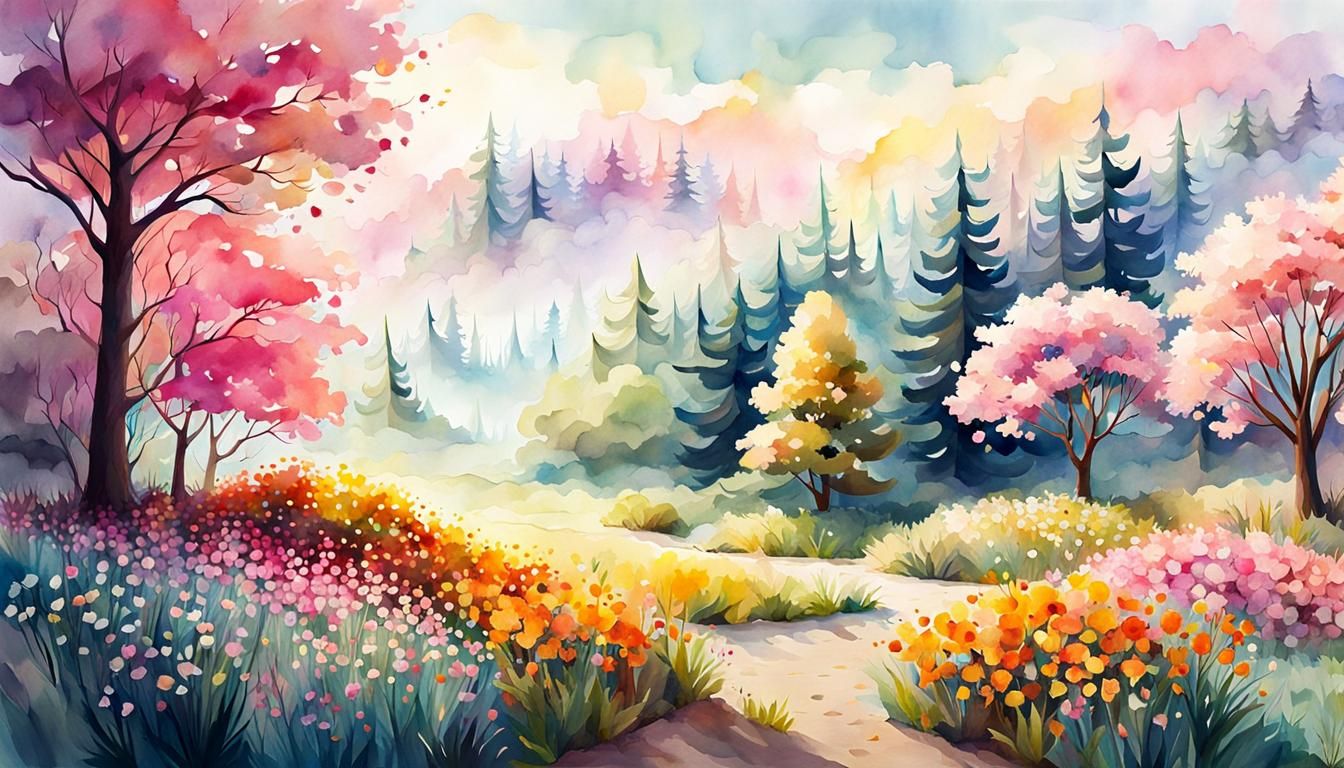 Muted Watercolor Illustration in Flowery Pastel Colors