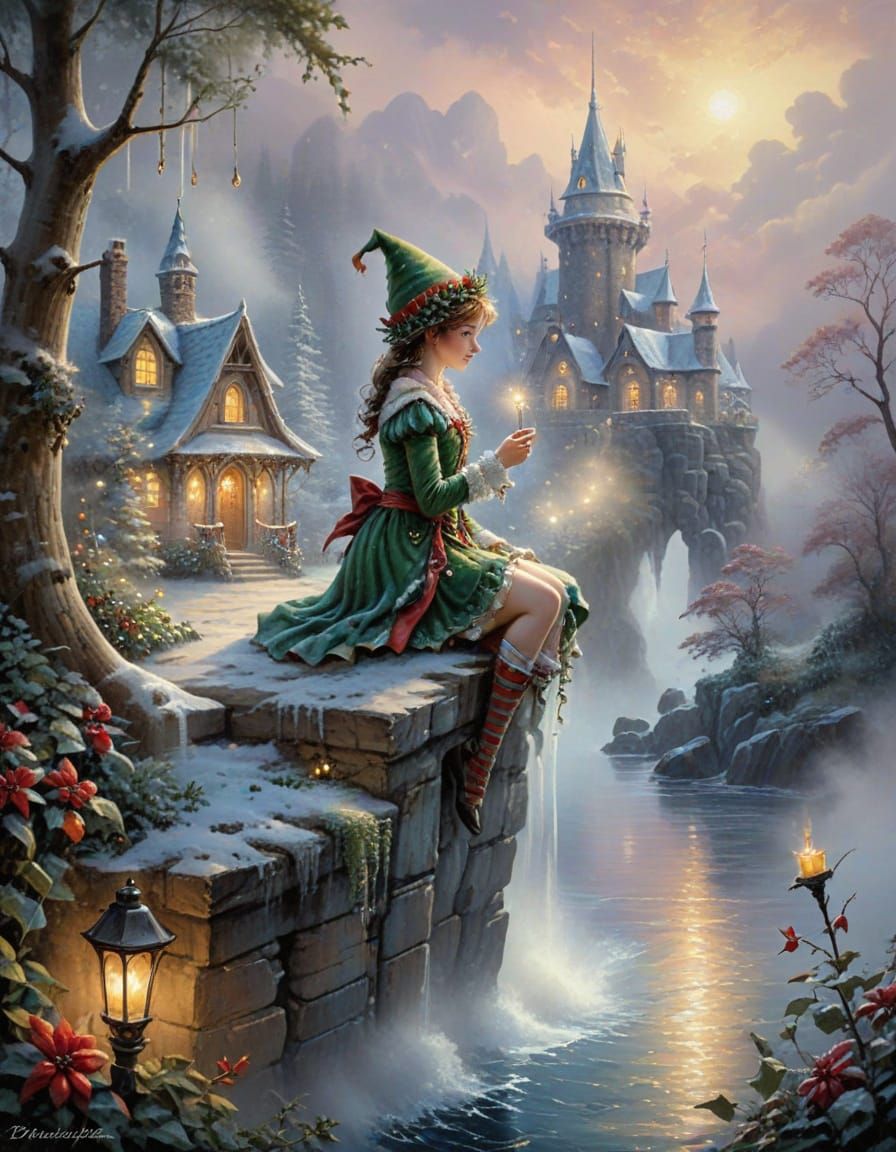 Cute Christmas Elf in Ethereal Fantasy Style