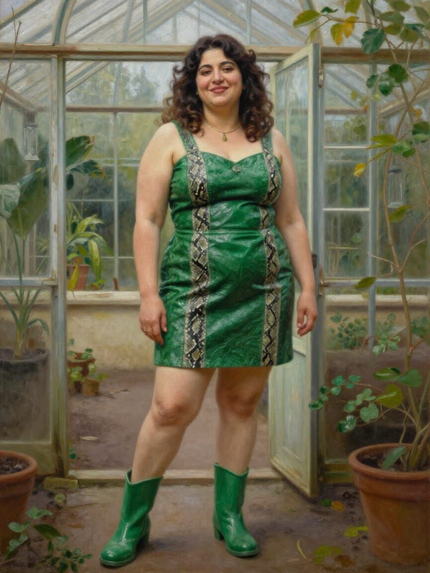 Egyptian Woman in Greenhouse Oil Portrait