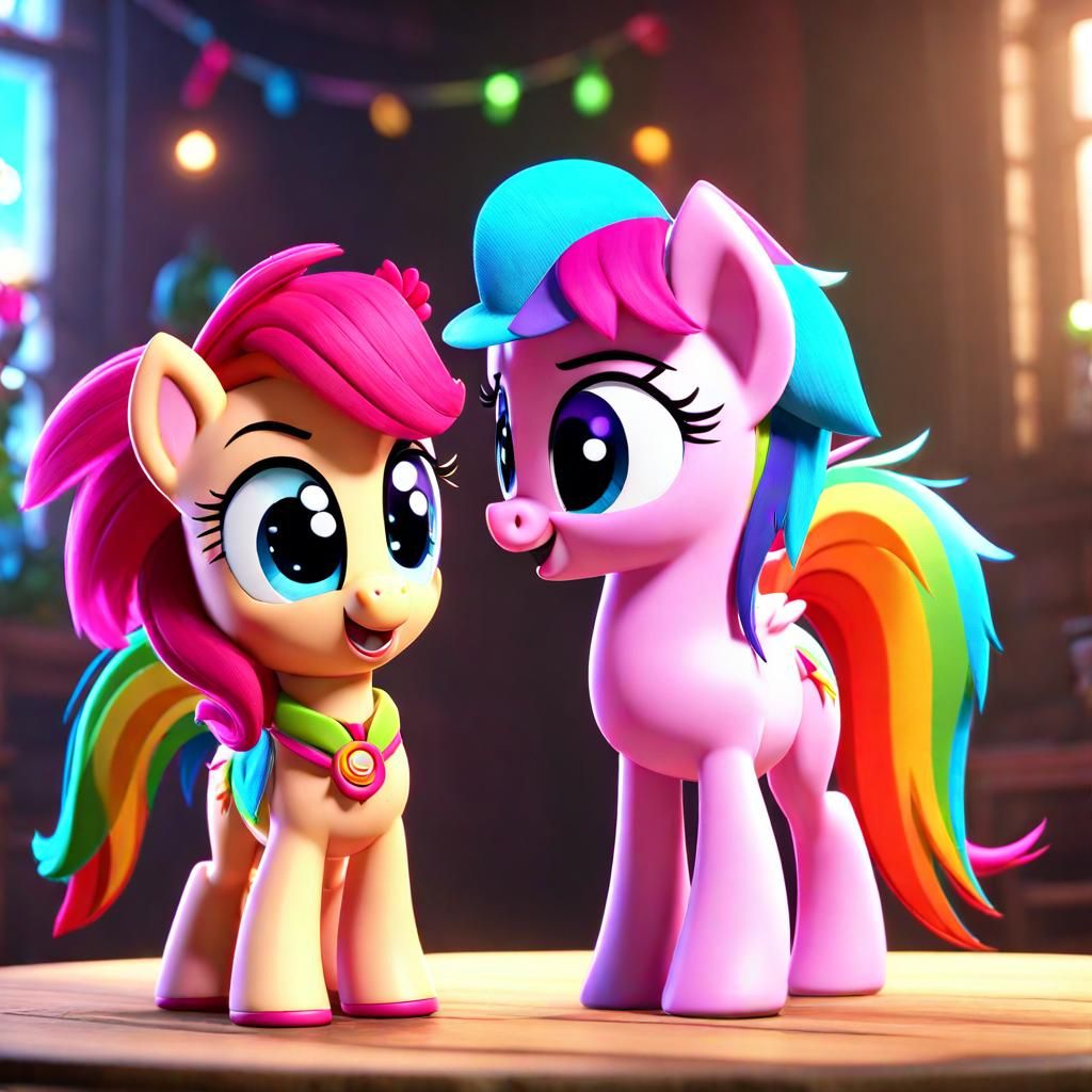 Adorable 3D Render of Rainbow Dash and Pinkie Pie