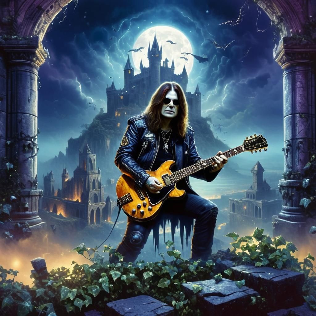 Ozzy Osbourne Dark Fantasy Guitar Illustration