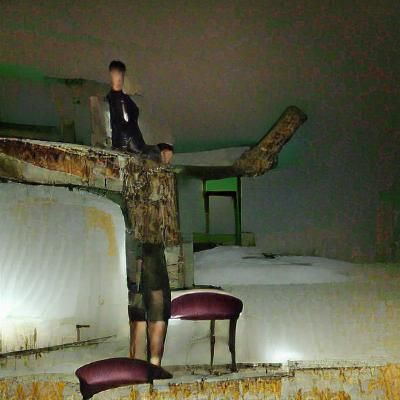 Man T-Posing on Chair in Abandoned Hotel