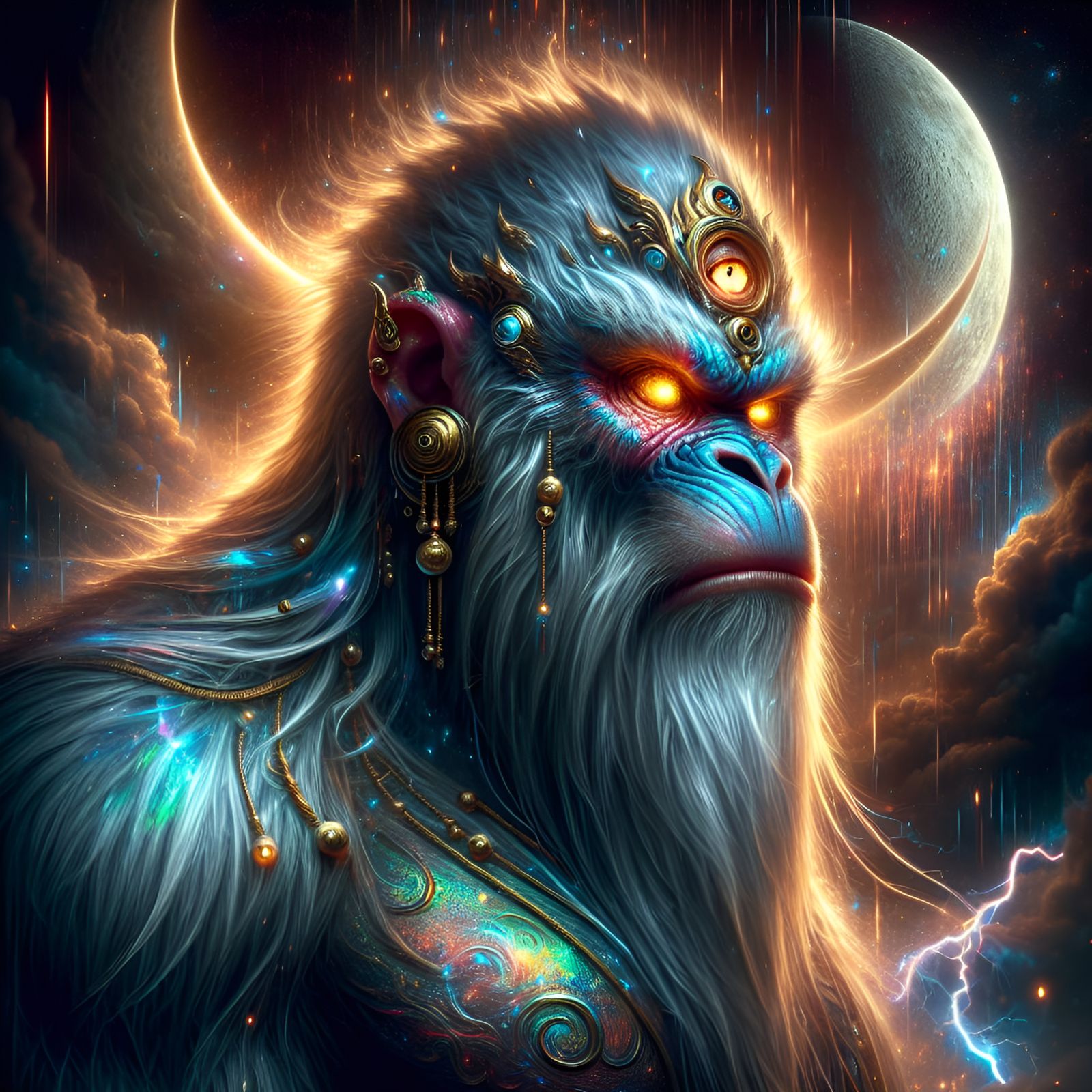 Majestic Monkey King with Iridescent Skin Concept Art