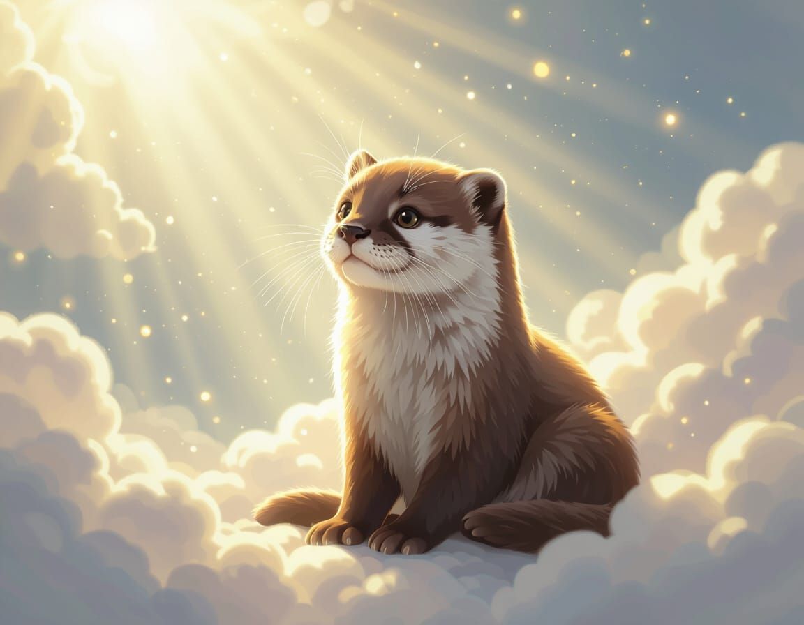 Whimsical Otter-Cat Hybrid in Heavenly Sunshine