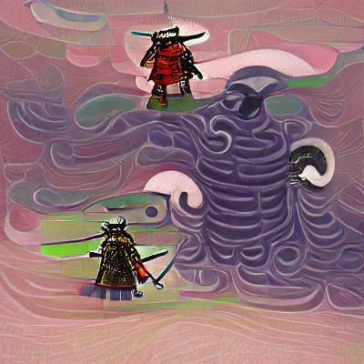 Samurai Face Eldritch Monster in Dramatic Battle