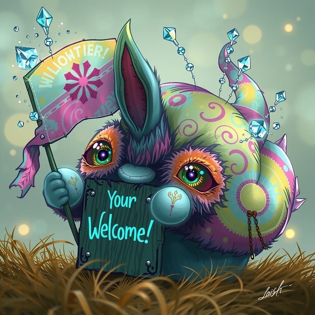 Whimsical Pastel Rainbow Creature Welcomes You in Soft, Fluf...