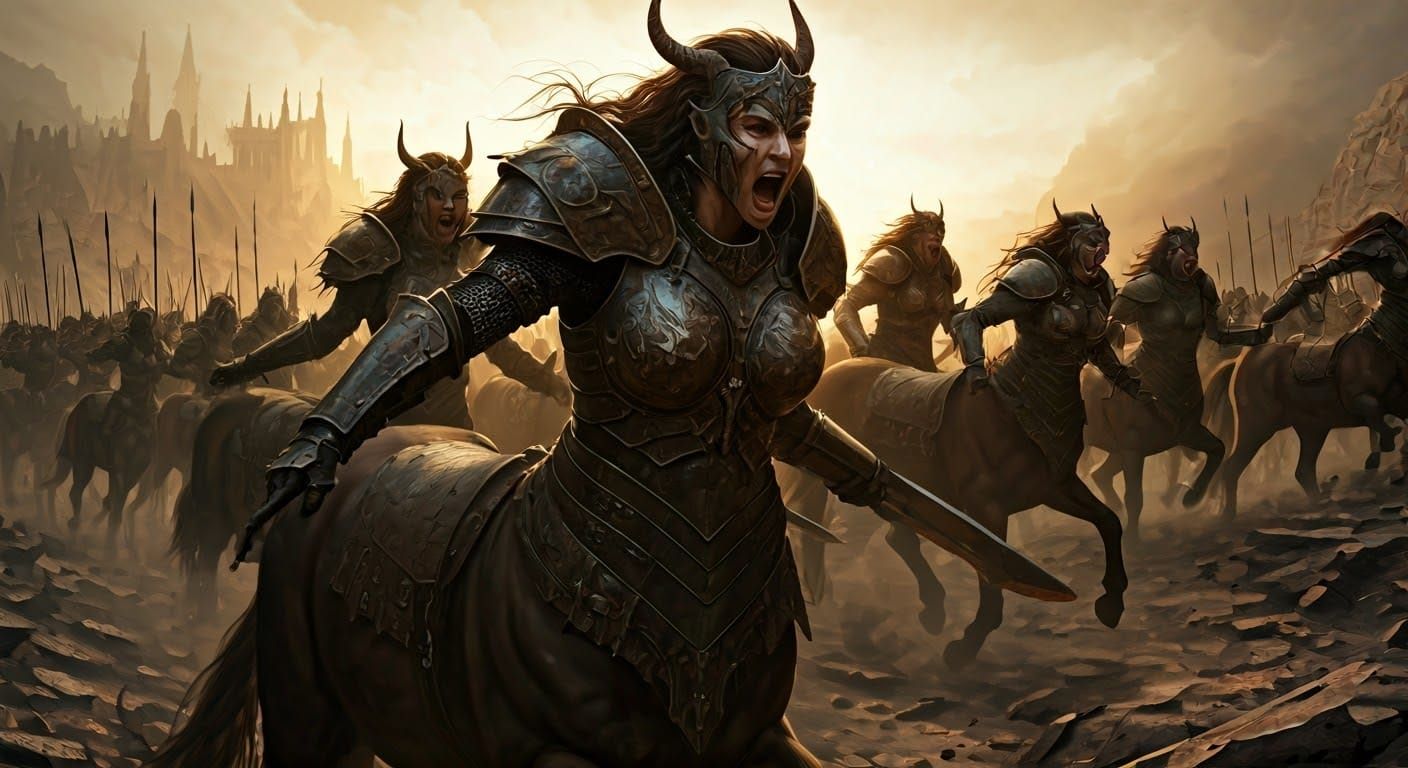 Armored Centaur Warriors Charge in Epic Battle Scene
