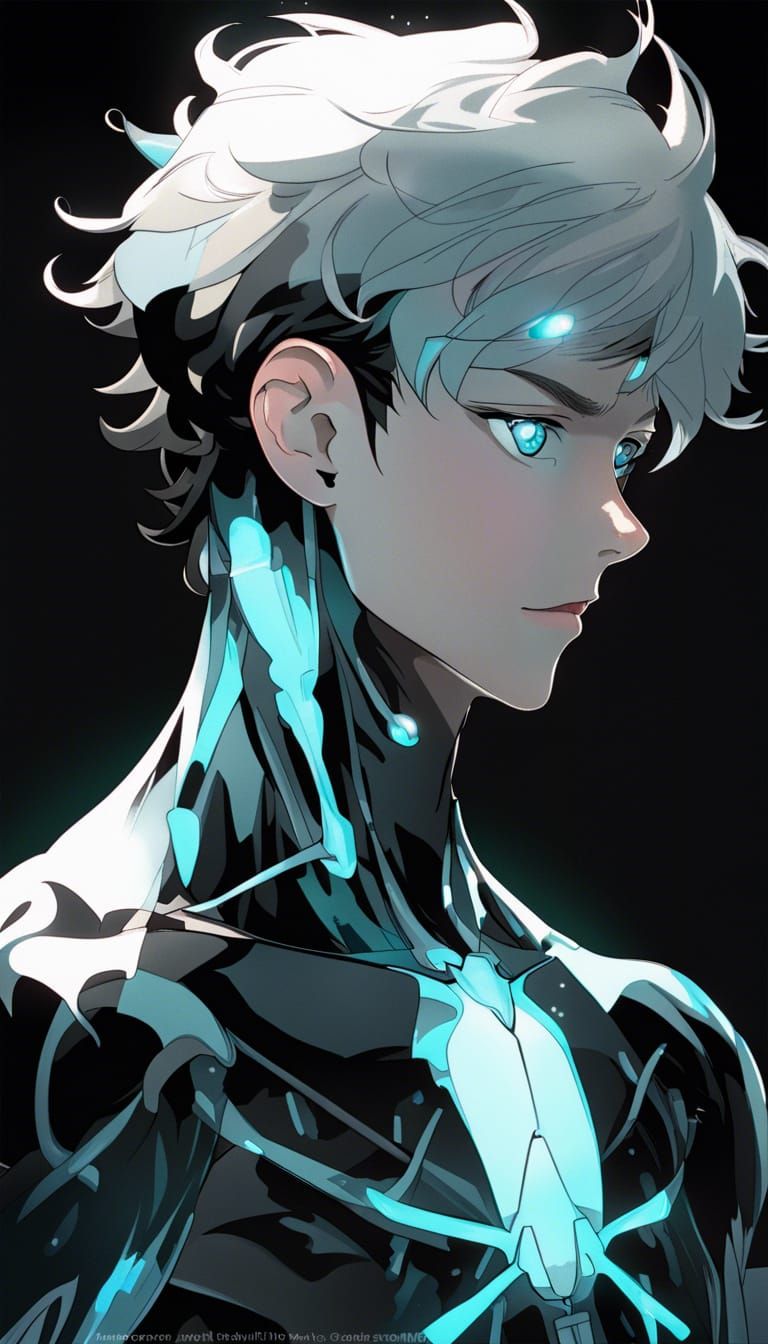 Anime Boy with Blue Eyes in Exaggerated Anatomy Style