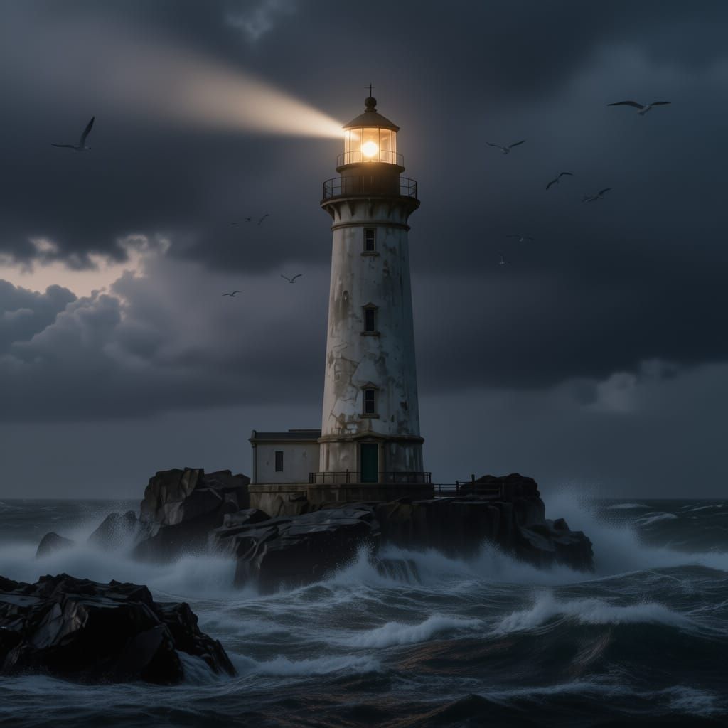 Weathered Lighthouse in Violent Storm: Cinematic Realism