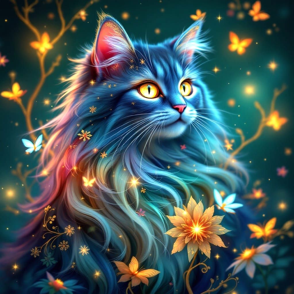 Ethereal Feline Fantasy in Vibrant Colors
