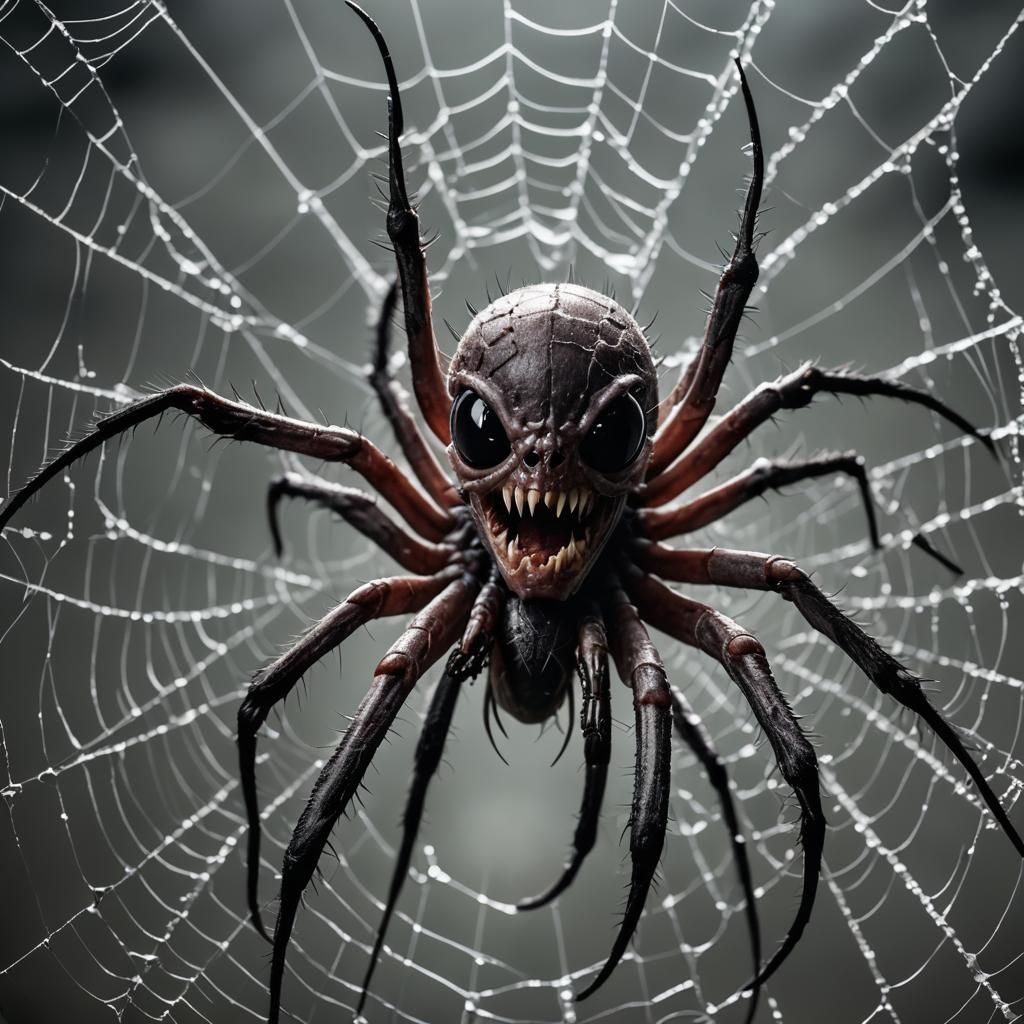 Eerie Hairless Creature Emerging from Spider Web