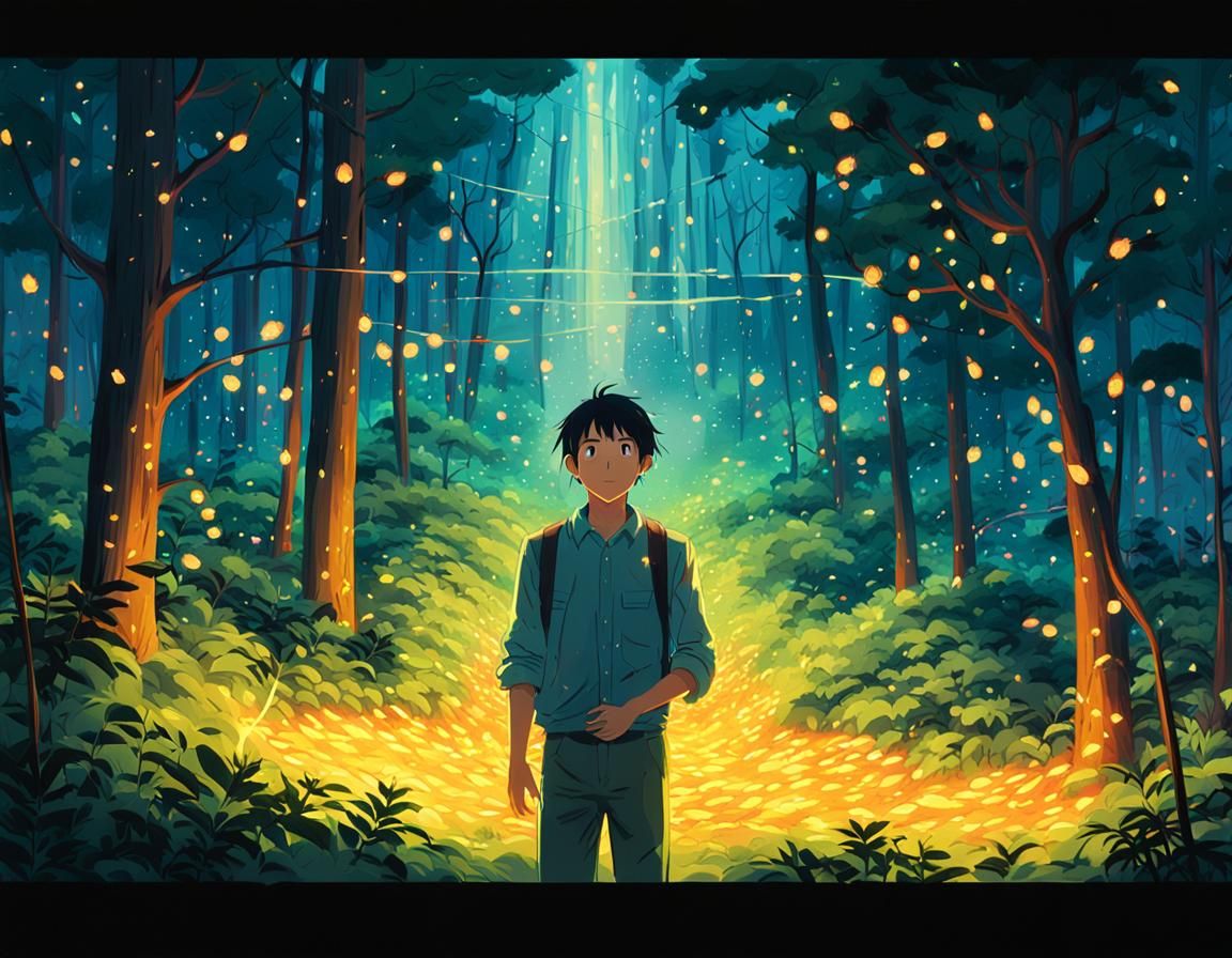 Isekai Fantasy World with Glowing Forest, Oil Painting