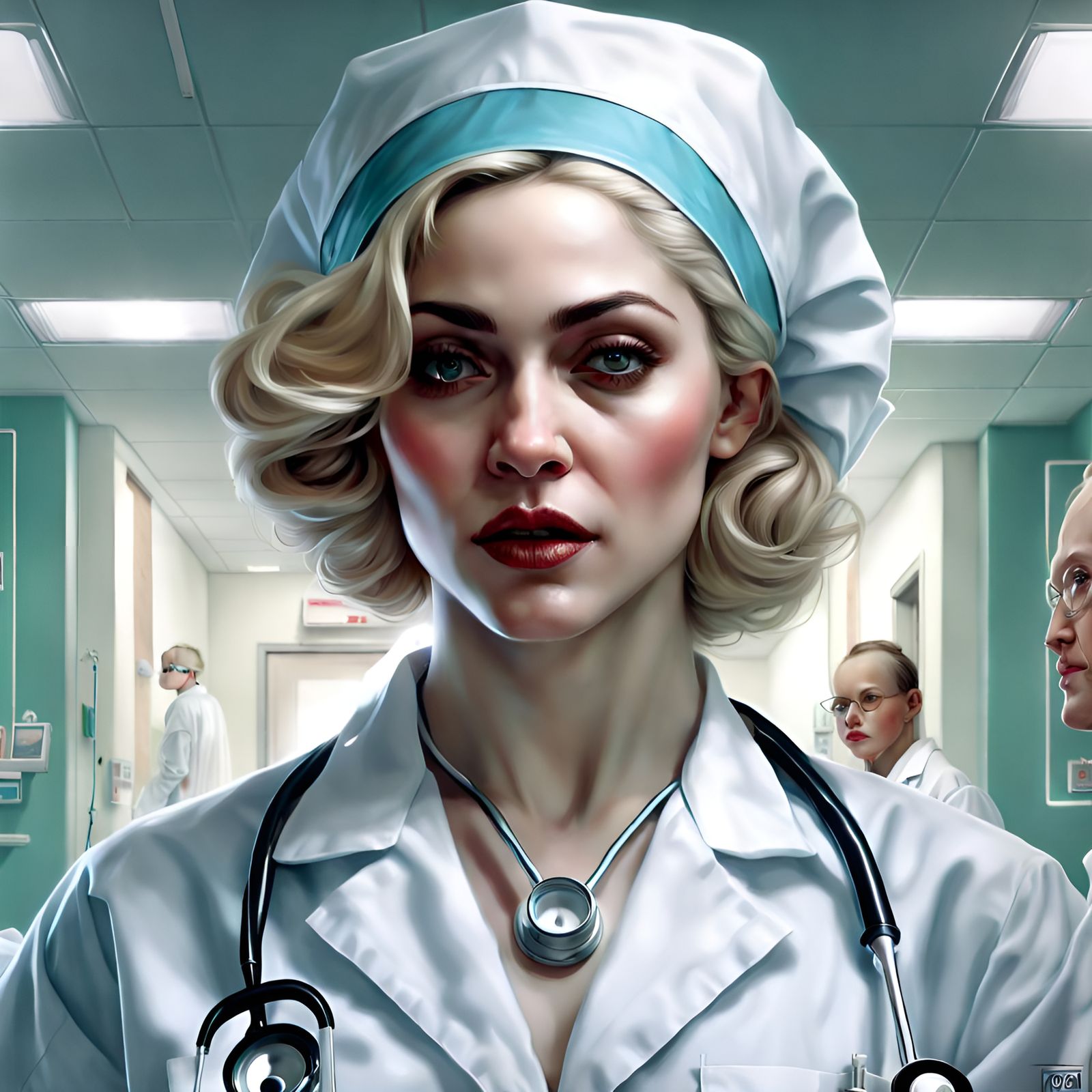 Madonna as Surgeon: Detailed 3D Digital Art Portrait