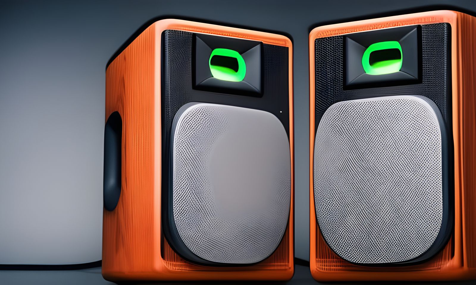 Identical Wooden audio speakers with grey sub