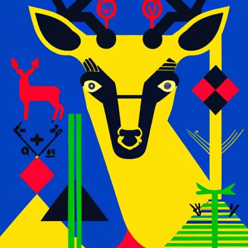 Pop Art Deer Screen Print in Bauhaus Style