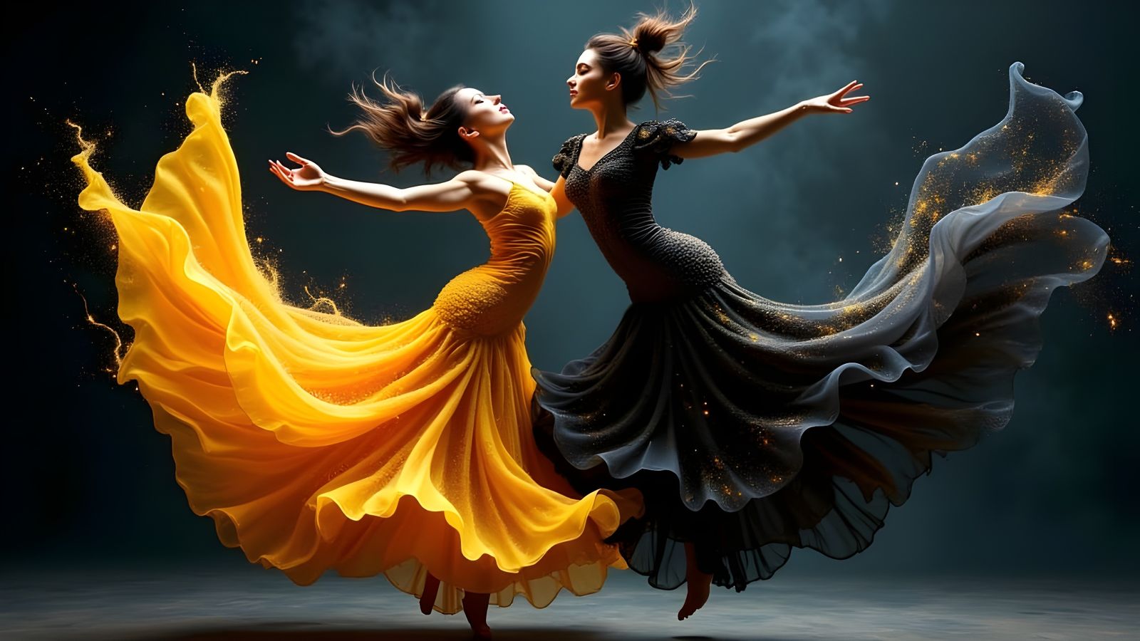 Flamenco Dancers in Flight: Degas, Klimt, and Loish Style