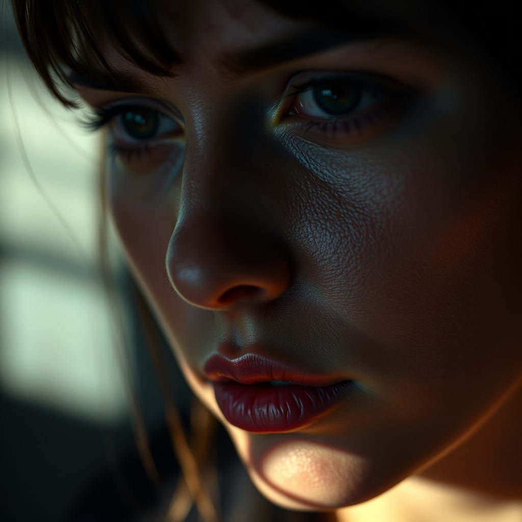 Mysterious Woman's Face Captured in Intimate, Cinematic Port...