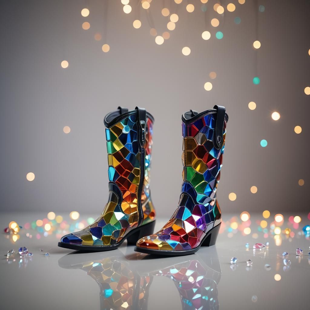 Rainbow Crystal Boots Product Photography, Faceted Design