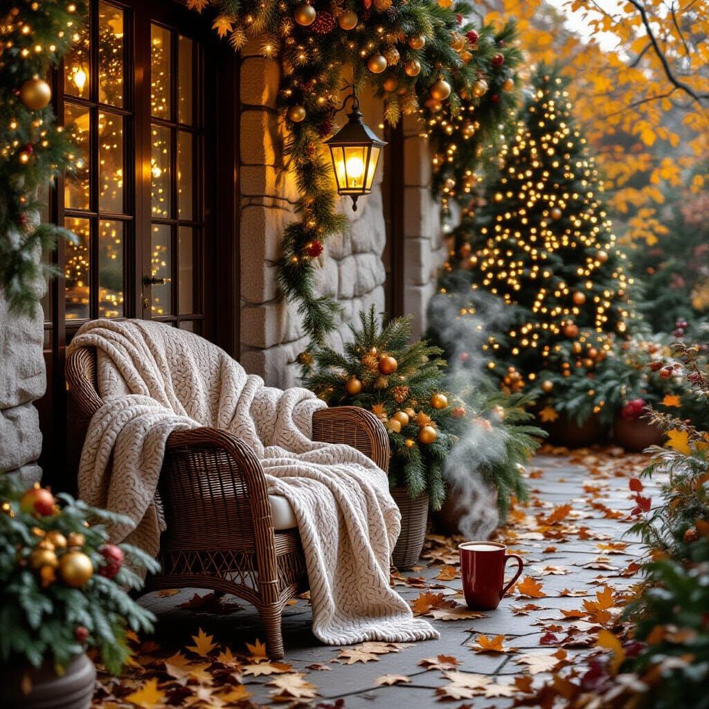 Cozy Stone Courtyard with Cocoa, Digital Painting