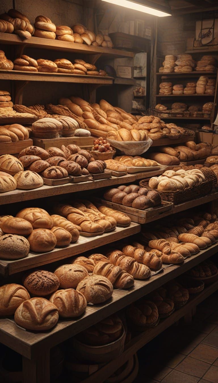 Realistic Market Stall Displaying Fresh Breads and Pastries