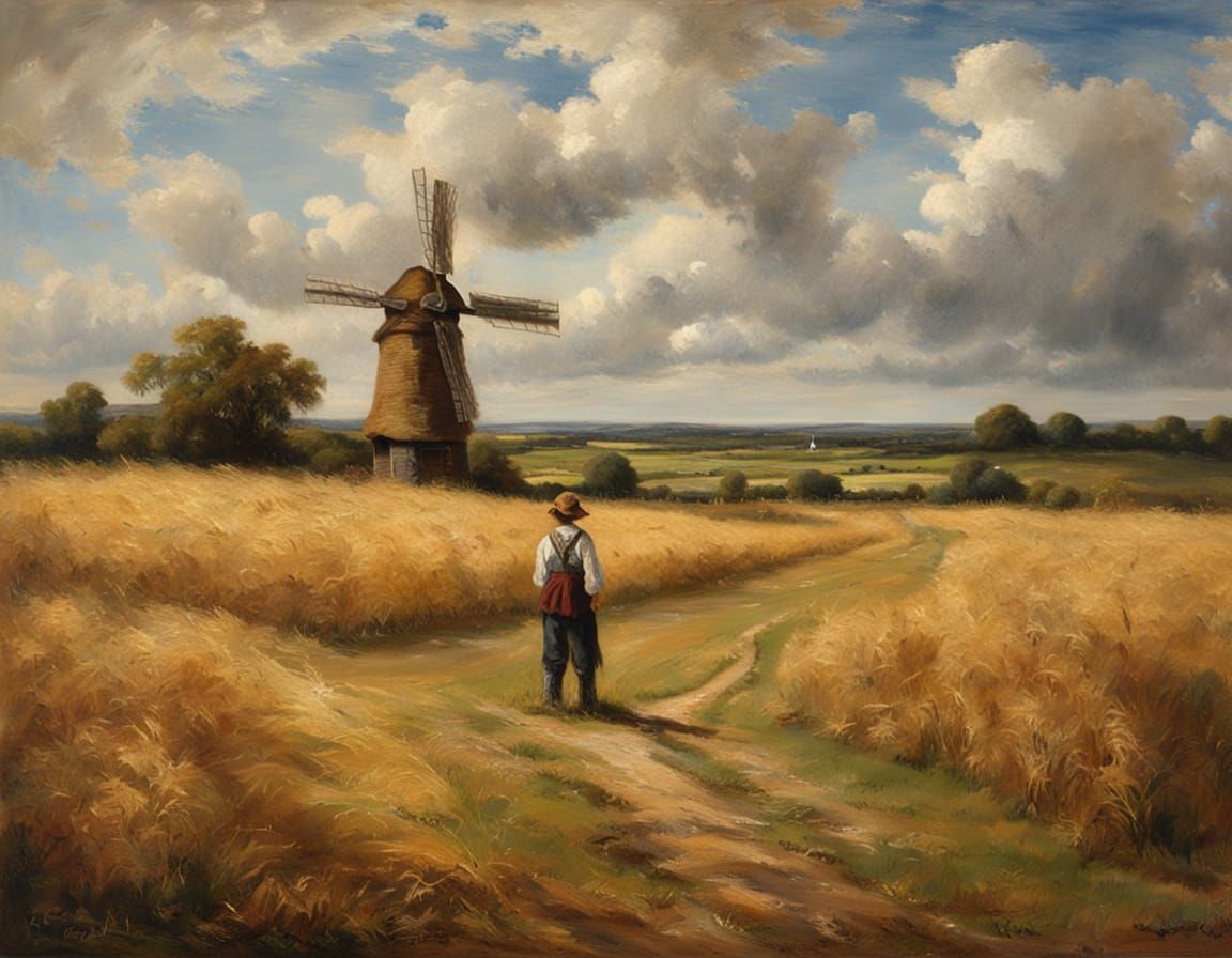 Idyllic Countryside Scene with Scarecrow, Constable Style