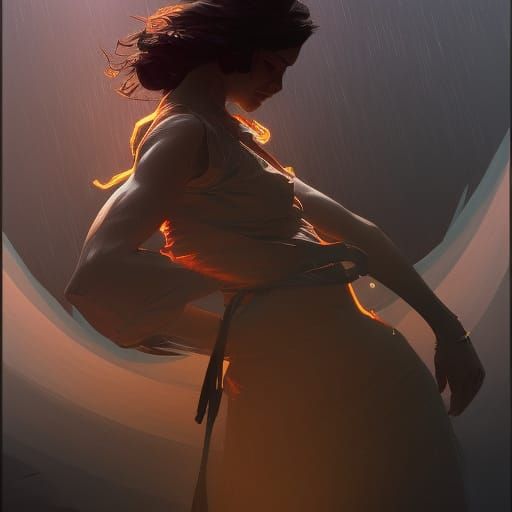 Silhouette Tethered to Darkness: Dynamic Concept Art